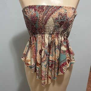 SHEIN Multicolor Paisley Strapless Smocked Blouse